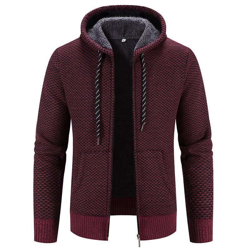 Winter Coat Zipper Closure Solid Color Long Sleeves Drawstring With Hat Keep Warm Casual Thicken Plush Sweater Coat For Daily hanyelevate