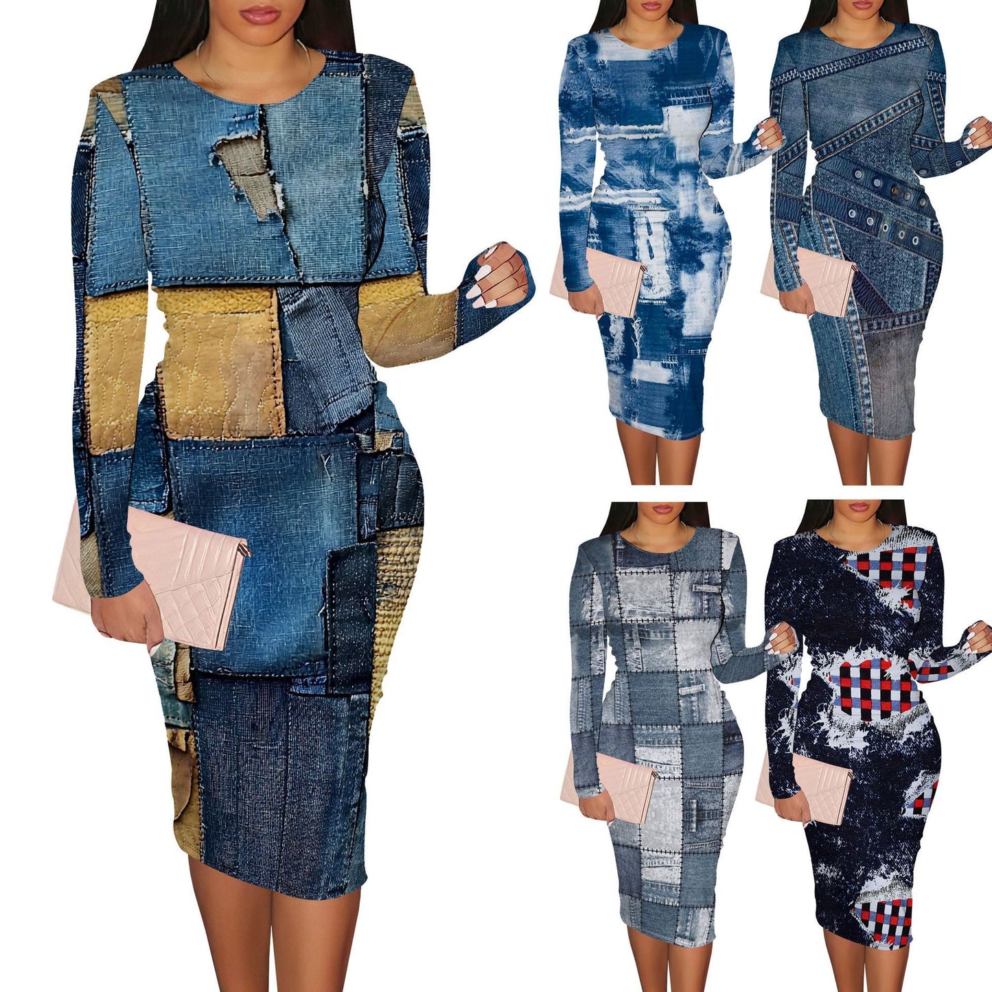 Women’s One-Step Printed Mid-Length Dress | Digital Print Milk Silk Dress | S–3XL