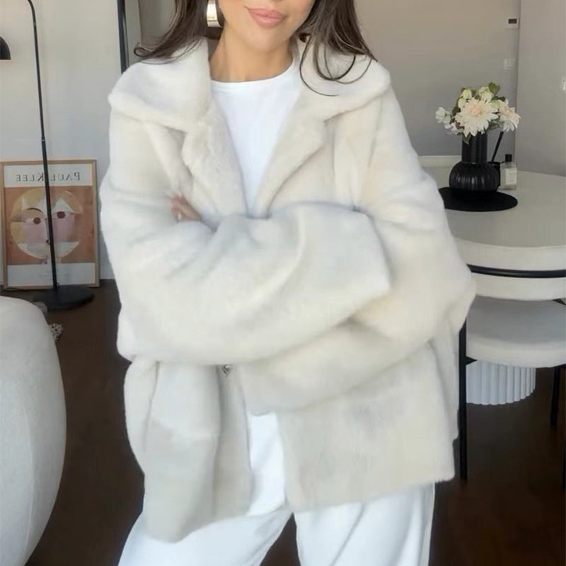 Fashion Fleece Furry Coat for Women – Single-Breasted Plush Short Jacket hanyelevate