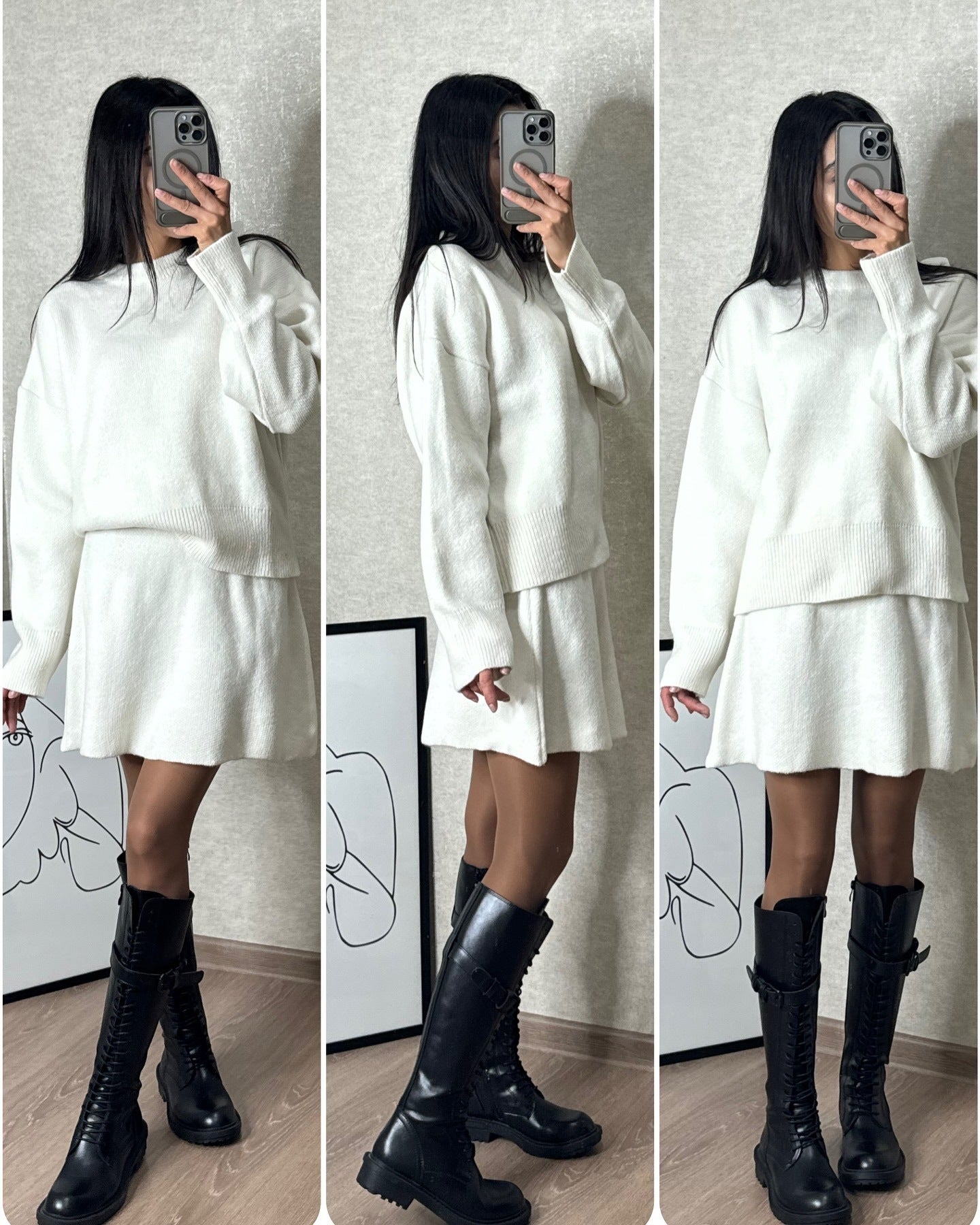 Women’s 2-Piece Sweater Skirt Set – Knit Long Sleeve Pullover & High Waist Mini Skirt hanyelevate