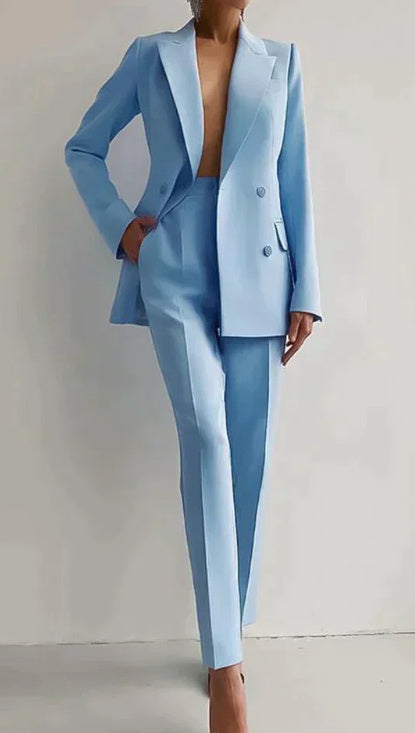 Women’s Casual Fashion Business Suit – Long Sleeve Single-Breasted Jacket & Slim Fit Trousers hanyelevate