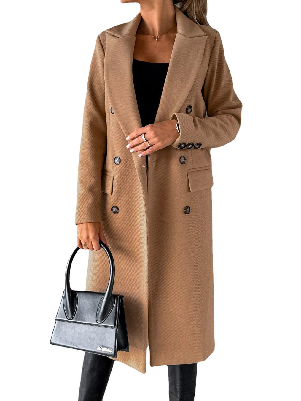 Women’s Double-Breasted Long Coat – Slim Fit Lapel Winter Jacket with Long Sleeves hanyelevate