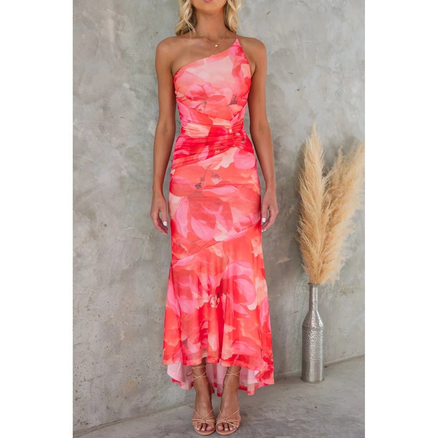Floral One-Shoulder Suspender Dress – Women’s Summer Boho Long Dress hanyelevate