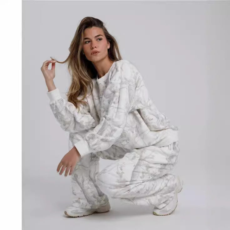 2025 Autumn Winter Women’s Camouflage Two-Piece Set – Maple Leaf Print Hoodie & Sweatpants hanyelevate