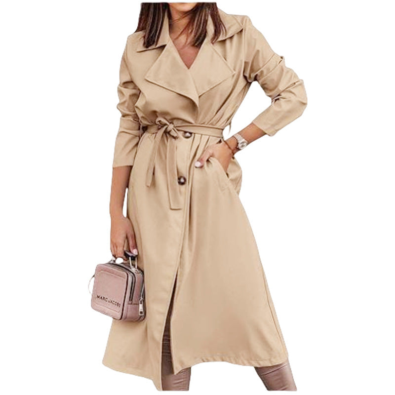Women's Coat Plus Size Trench Coat Tie-front Top hanyelevate