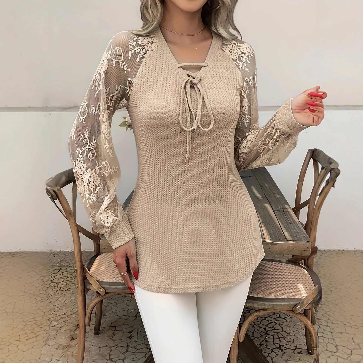 Women’s Solid Color Lace Pullover Top – Spandex | Green, Purple, Khaki | S–2XL hanyelevate