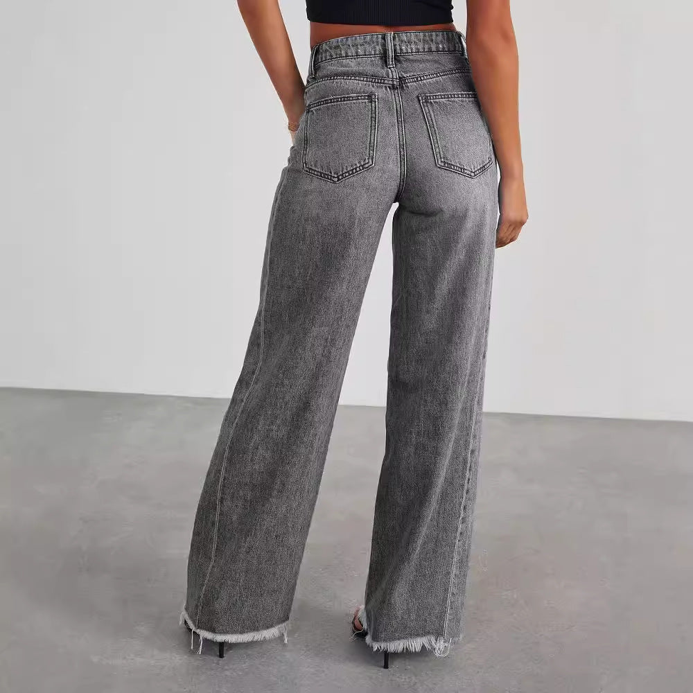 Stylish Women’s High Waist Jeans – Slim Fit and Wide Leg with Functional Pockets hanyelevate