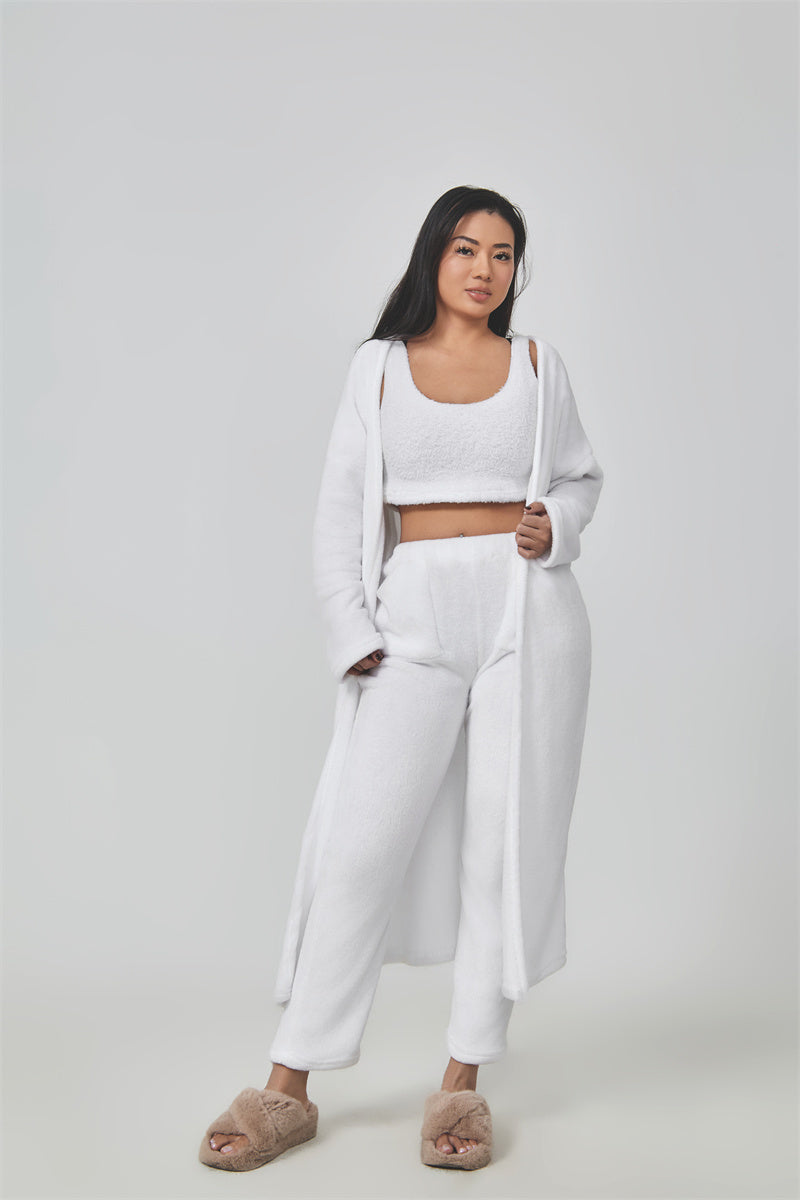 Cozy 3-Piece Pajama Set for Women – Warm Winter Lounge Set with Cardigan, Tank Top & Pants hanyelevate