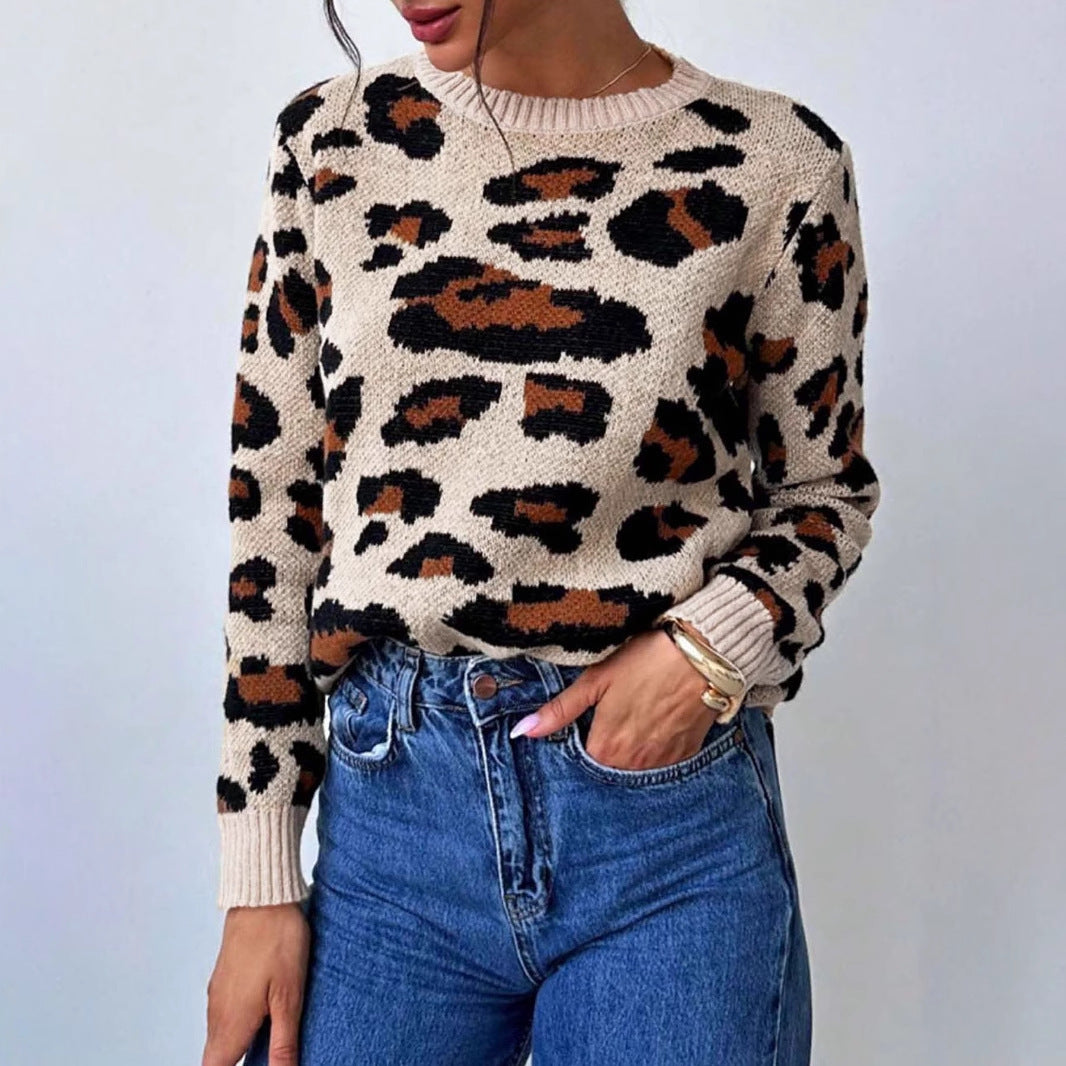 Women’s Khaki Leopard Print Retro Dress – Art Retro Jacquard Style | S–XL | Medium Thickness Polyester