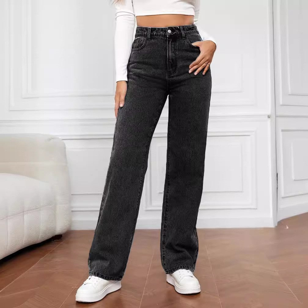 Unisex Cotton Straight-Leg Pants – Mid Waist Casual Trousers with Micro Elasticity