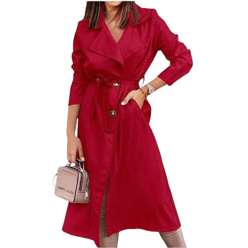 Women's Coat Plus Size Trench Coat Tie-front Top hanyelevate