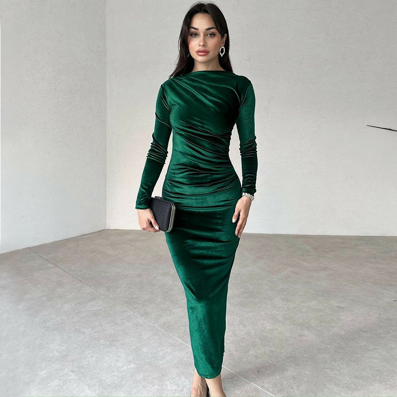 Women’s Asymmetric Solid Color Dress – Elegant Mid-Waist | S–XL