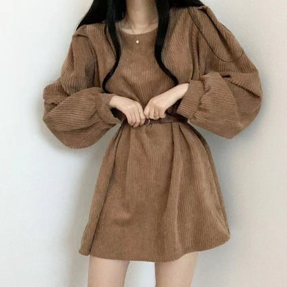 Women’s High Waist Belted Long Sleeve Dress – Black, Gray, Brown | S–3XL hanyelevate