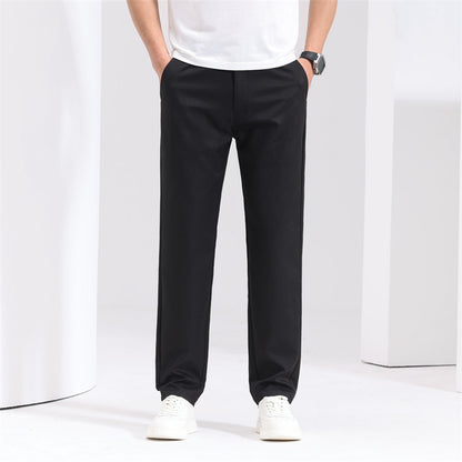 Men’s Youth Basic Mid-Waist Trousers – Thin Polyester Blend, Zipper Fly Casual Pants
