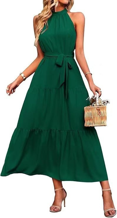 Women’s European & American Style Cake Dress – Lace-Up Long Sleeveless Dress