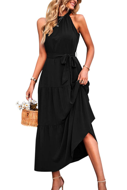 Women’s European & American Style Cake Dress – Lace-Up Long Sleeveless Dress