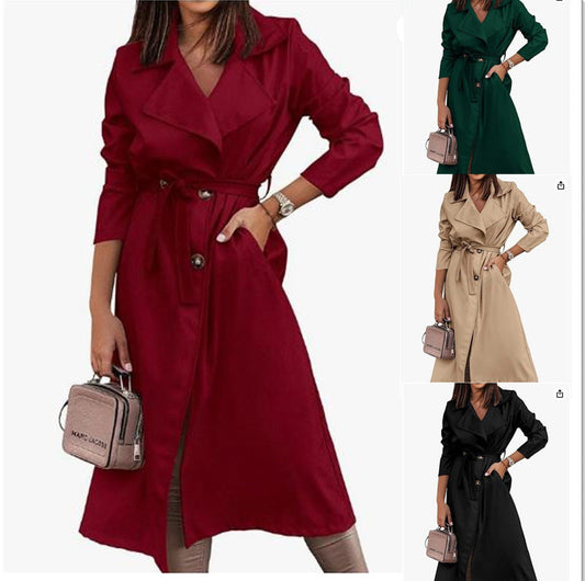 Women's Coat Plus Size Trench Coat Tie-front Top hanyelevate