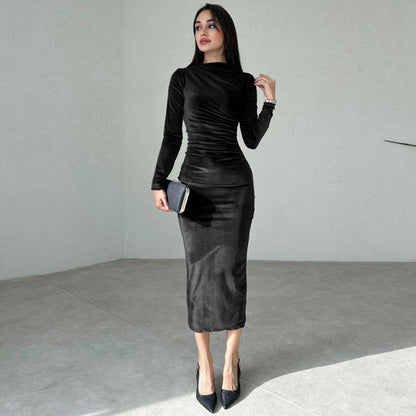Women’s Asymmetric Solid Color Dress – Elegant Mid-Waist | S–XL