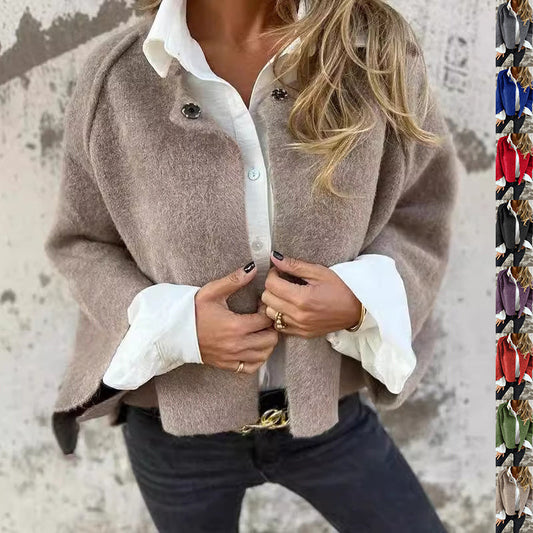Autumn Winter Cashmere Batwing Sleeve Cardigan – Women’s Loose Fit Short Coat hanyelevate