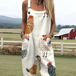 Women's Digital Print Summer Suspender Trousers – Buttoned Casual Overalls hanyelevate