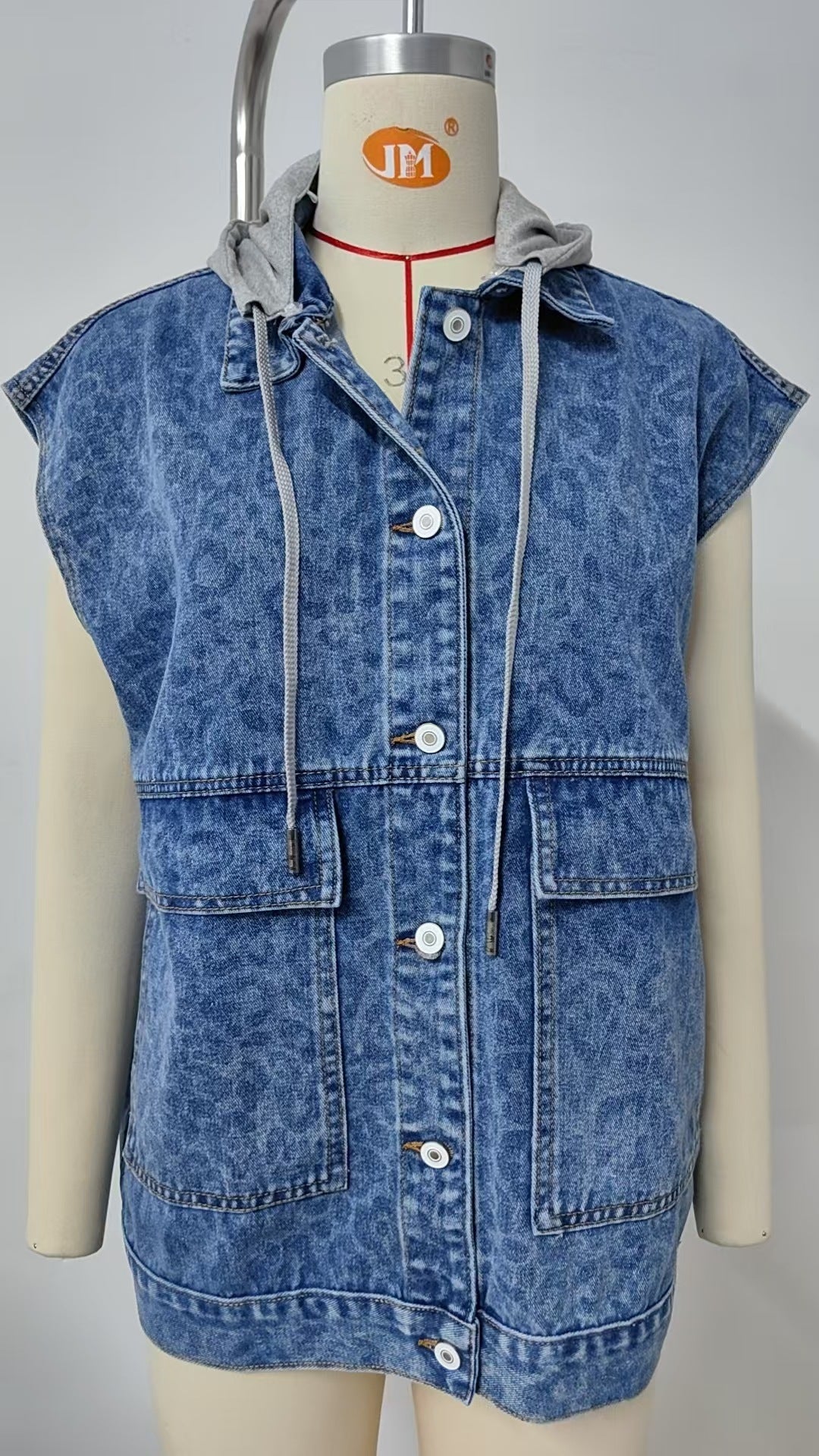 Unisex Denim Lapel Jacket – Casual Streetwear with Hood & Detachable Hood Options