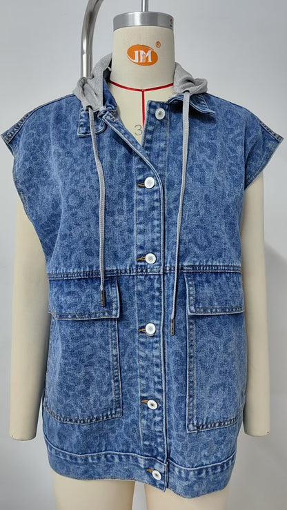 Unisex Denim Lapel Jacket – Casual Streetwear with Hood & Detachable Hood Options