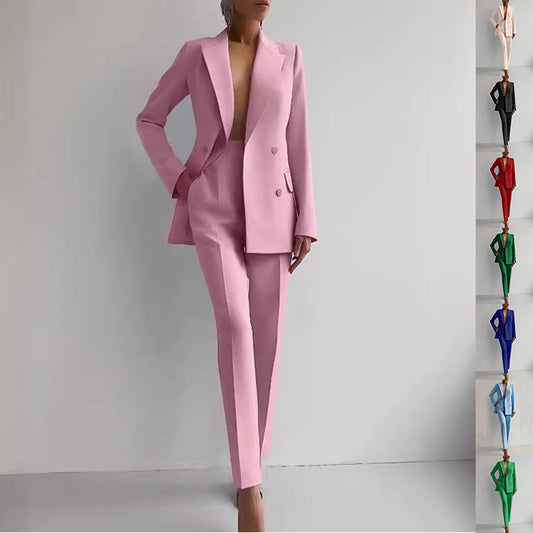 Women’s Casual Fashion Business Suit – Long Sleeve Single-Breasted Jacket & Slim Fit Trousers hanyelevate
