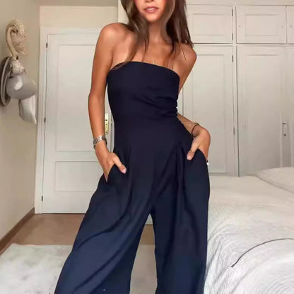 Loose Tube-top Jumpsuit Ins Fashion Backless Wide Leg Long Pants Overalls Women's Clothing hanyelevate