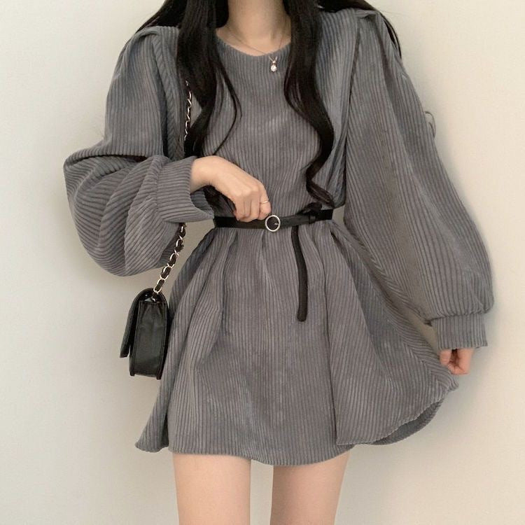 Women’s High Waist Belted Long Sleeve Dress – Black, Gray, Brown | S–3XL hanyelevate