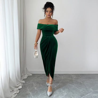 Women’s High Waist Hip Skirt Dress – Solid Color | Black, Blue, Green, Wine Red, Brown | S–XL
