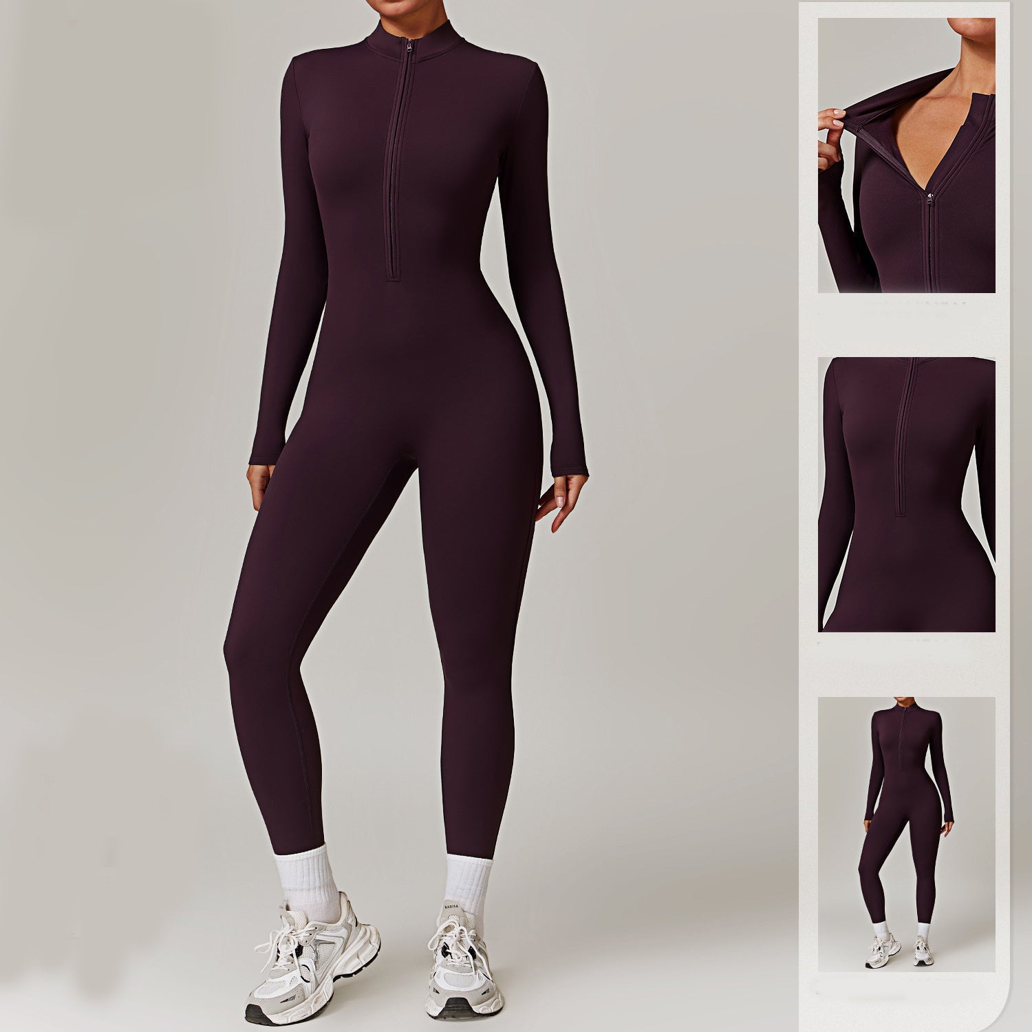 Women’s Warm Long-Sleeve Zipper Jumpsuit – Breathable Yoga & Fitness Bodysuit hanyelevate