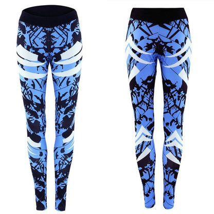 Women’s High Waist Fitness Leggings – Dark Blue Printed Compression Tights hanyelevate