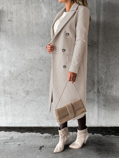 Women’s Double-Breasted Long Coat – Slim Fit Lapel Winter Jacket with Long Sleeves hanyelevate
