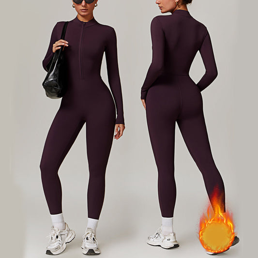 Women’s Warm Long-Sleeve Zipper Jumpsuit – Breathable Yoga & Fitness Bodysuit hanyelevate
