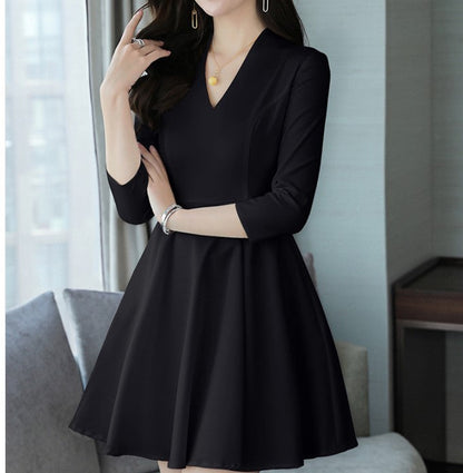 Korean Dress for Women – Elegant Pleated Lace Midi, Long Sleeve Korean Style Outfit (S–XL, White/Black) hanyelevate