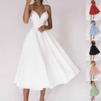 Women’s Fashion Suspender Dress – V-Neck, A-Line, Long Summer Dress hanyelevate