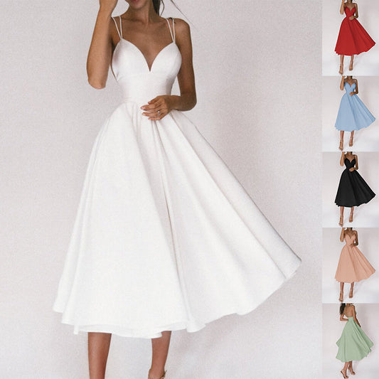 Women’s Fashion Suspender Dress – V-Neck, A-Line, Long Summer Dress hanyelevate