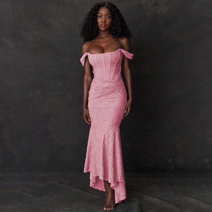 Mozision Off-Shoulder Backless Evening Dress – Purple Strapless Ruched Bodycon Party Dress for Women hanyelevate