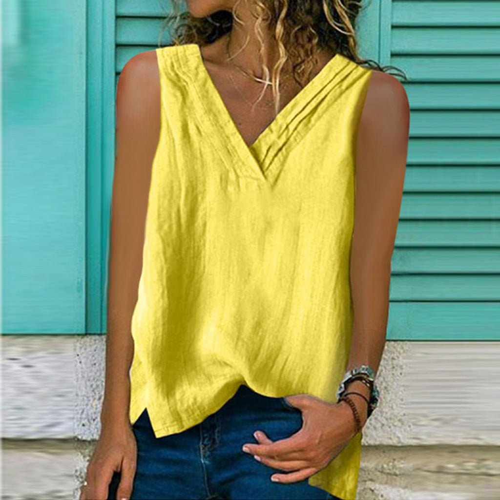 Women’s Slim Fit Cotton Sleeveless Top – Pullover Tank Shirt | S–5XL | White, Yellow, Pink, Black, Navy Blue