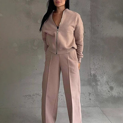 Women’s Activewear Set – Zipper Jacket with Wide Leg Pants Sports Suit hanyelevate