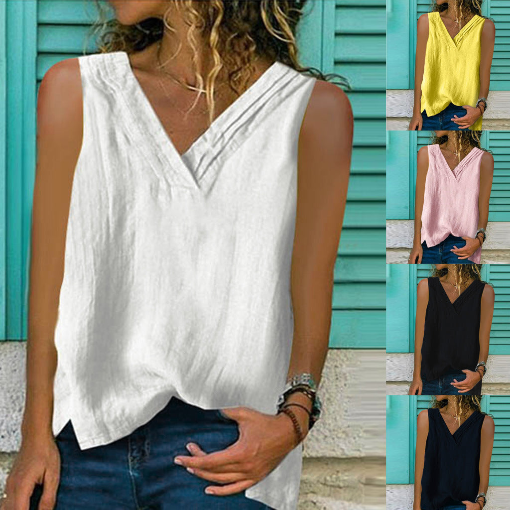 Women’s Slim Fit Cotton Sleeveless Top – Pullover Tank Shirt | S–5XL | White, Yellow, Pink, Black, Navy Blue