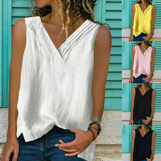 Women’s Slim Fit Cotton Sleeveless Top – Pullover Tank Shirt | S–5XL | White, Yellow, Pink, Black, Navy Blue