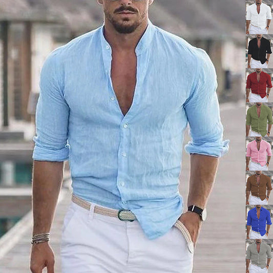 Casual Men’s Button Shirt – Long Sleeve Solid Color Shirt for Daily Wear hanyelevate