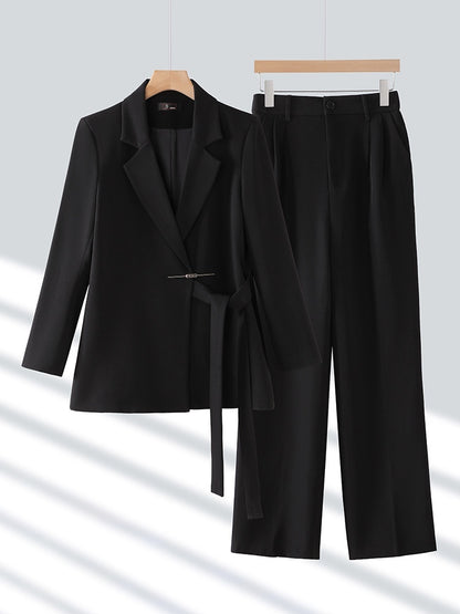 Women’s 2-Piece Suit Set – Long Sleeve Coat & Trousers | Polyester | Pink, Black, Milky White | S–3XL