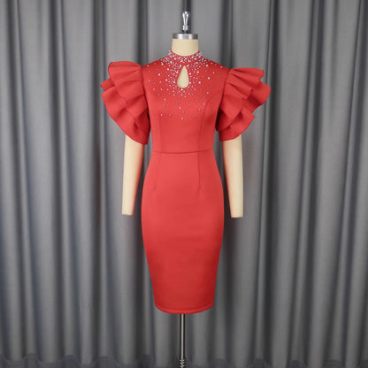 Women’s Red Hip Skirt Dress – Plain, High Waist, Slim Fit, S–4XL