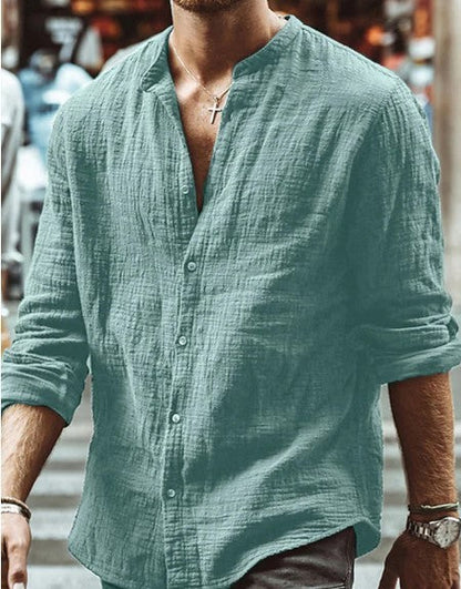 Casual Men’s Button Shirt – Long Sleeve Solid Color Shirt for Daily Wear hanyelevate