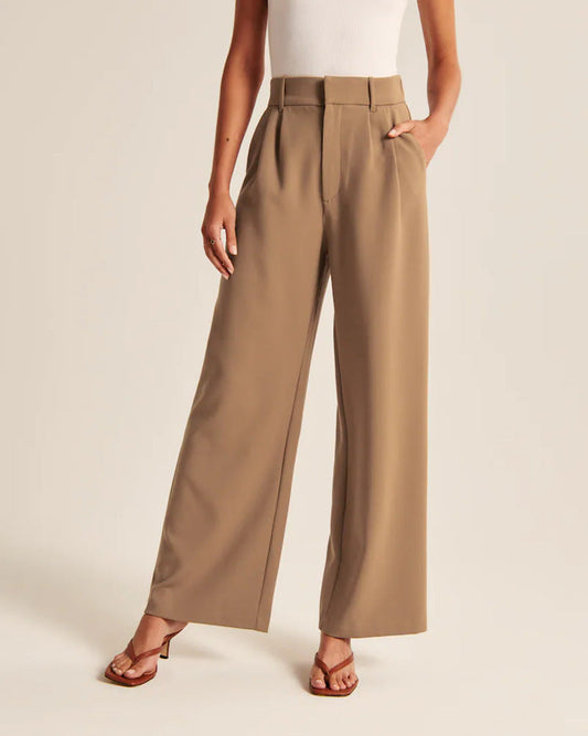 High Waist Straight Trousers With Pockets Wide Leg Casual Pants For Women hanyelevate