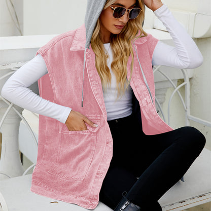 Unisex Denim Lapel Jacket – Casual Streetwear with Hood & Detachable Hood Options