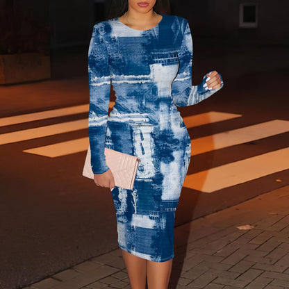 Women’s One-Step Printed Mid-Length Dress | Digital Print Milk Silk Dress | S–3XL