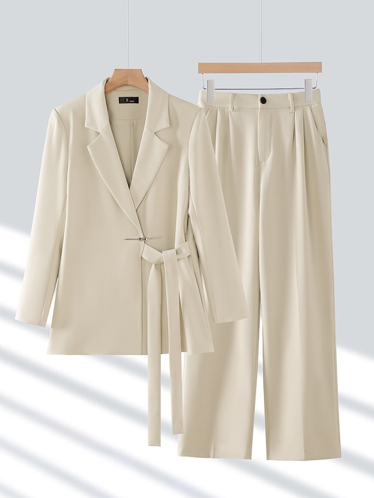 Women’s 2-Piece Suit Set – Long Sleeve Coat & Trousers | Polyester | Pink, Black, Milky White | S–3XL